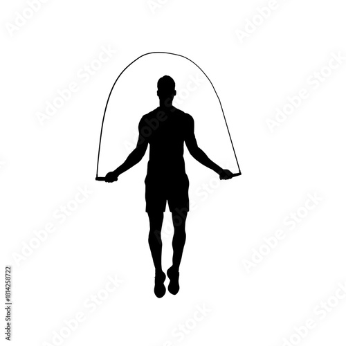Jumping rope man silhouette, male fitness exercise