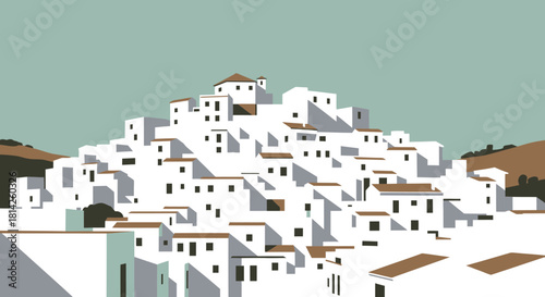 Hillside Village in Spain with White Buildings