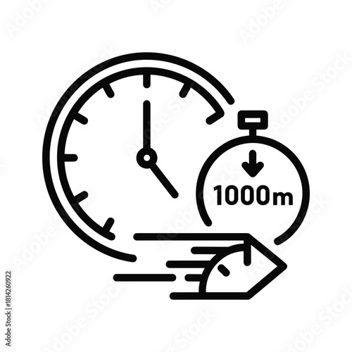 Fast delivery and time management icon with a clock, stopwatch, and quick movement symbol