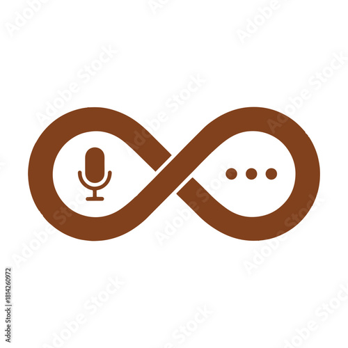 Brown infinity symbol with microphone and speech bubble icons vector