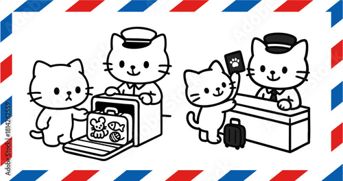 空港にゃんこセット（パスポート審査＋保安検査）｜Airport Cat Set (Passport Control & Security Check)