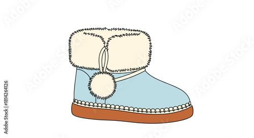 Light blue winter boot with white fur trim and a pom-pom accent.