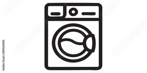 Washing machine with filled water line icon, washing concept. Vector graphics. Machine for automatic washing sign on white background, style icon mobile or web desig