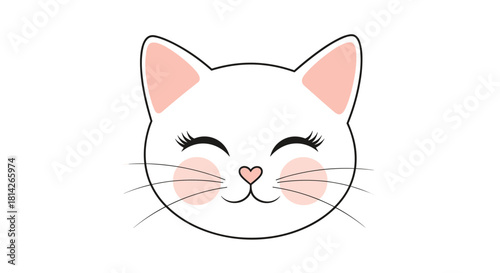 Cute cartoon illustration of a white cat face with pink ears and blush marks.