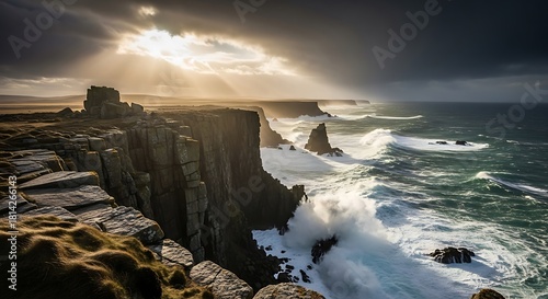 Fototapeta Naklejka Na Ścianę i Meble -  Dramatic stormy sea crashing on cliff edge
