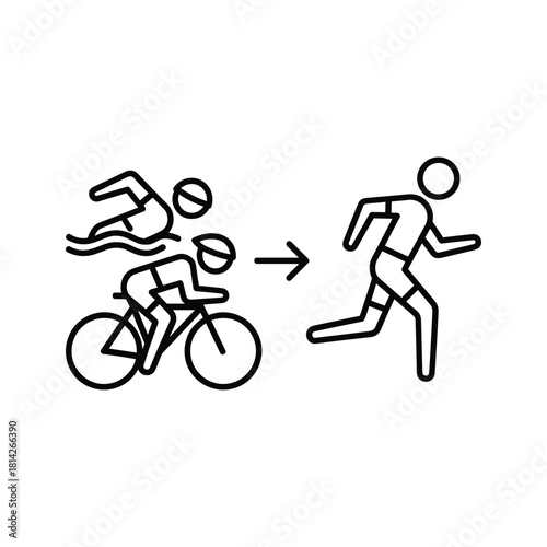 Triathlon icon showing swimming, cycling, and running isolated on a symbol of endurance and athleticism