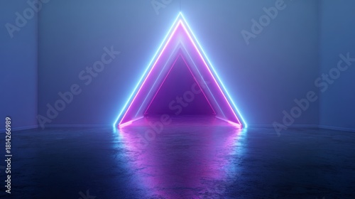 Fototapeta Naklejka Na Ścianę i Meble -  Neon triangle portal on transparent background