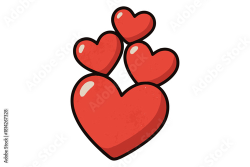 A charming cartoon graphic of a group of five red hearts. This lovely illustration symbolizes an abundance of love and romance, perfect for Valentine's Day and greeting cards