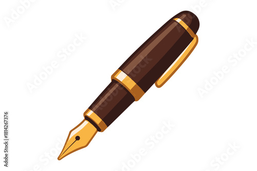 Classic fountain pen illustration featuring a golden nib and sleek brown barrel, embodying elegance, creative writing, and formal documentation for professional and artistic tasks