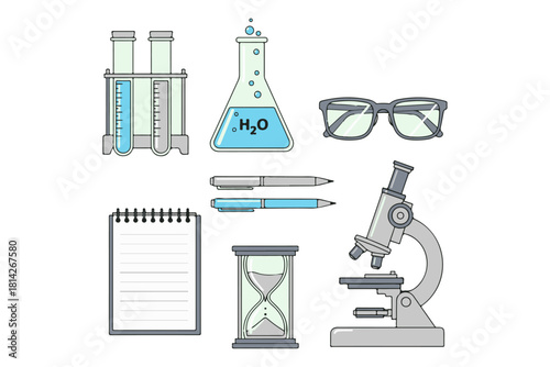 Science and Education Vector Illustrations of Laboratory Equipment, Research Tools, and Educational Supplies for Academic Projects