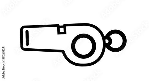 A simple black outline icon of a sports whistle on a white background.
