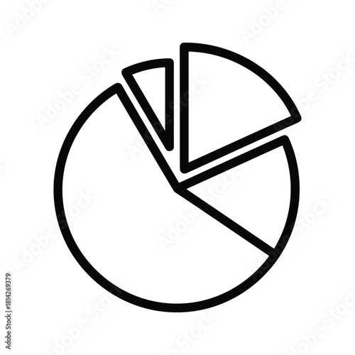 A simple black and white line art icon of a pie chart, representing data, statistics, or market share