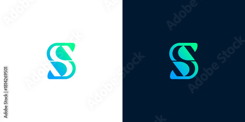 Minimalist letter S design composed of two intertwined shapes with a vibrant color transition