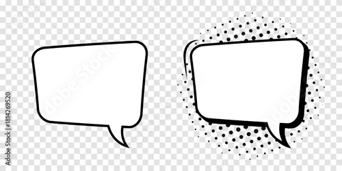 A set of retro comic book style speech bubbles on a transparent background. Rectangular speech bubbles or elements of cartoon design, comics. Vector illustration.