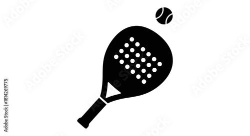 Black silhouette of a padel racket with a ball, representing the sport.