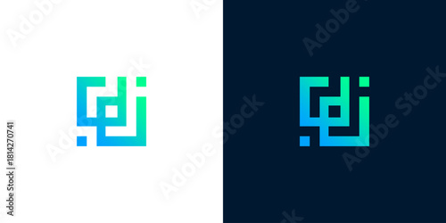 Abstract modern square pixel logo design, geometric element, digital tech icon in gradient color