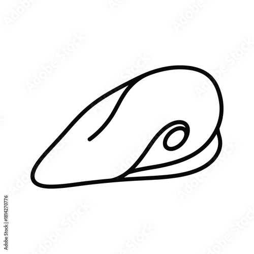 Line art illustration of a single mussel shell, representing seafood, ocean life, and culinary ingredients