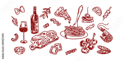 Obraz na plátně Hand drawn crayon food illustration