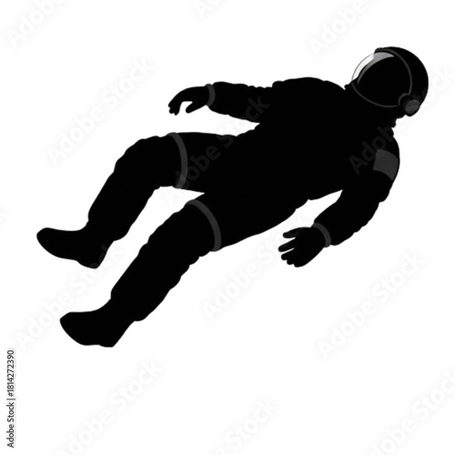 Black Silhouette of Floating Astronaut on Transparent Background with Subtle Stars and Futuristic Space Exploration Theme.svg
