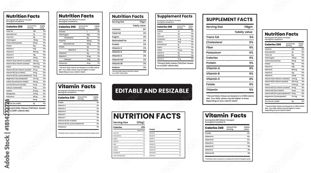 Fototapeta premium supplement facts template and vitamin facts templat ,nutrition facts template,nutrition label,nutrition calculator,twisted tea nutrition facts