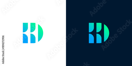 Modern Monogram Logo Design Featuring the Letters 'KD' in Gradient Blue-Green Colors