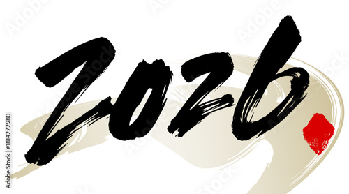 2026と書いた筆文字と背景用の筆模様のベクター素材