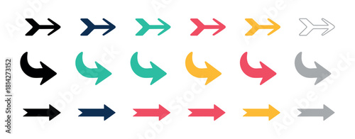 Colorful Arrows Vector Icon Set. Directional Symbols Collection for Navigation and Design