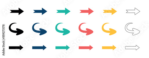 Arrows set vector illustration, colorful arrow symbols and directional icons collection for navigation, UI elements, infographics, and modern graphic design