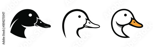 Duck Head Icon Set Silhouette, Outline, and Color Variations for Design