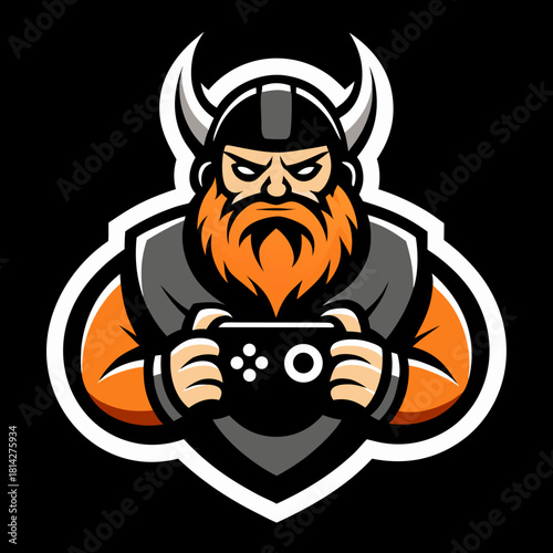 strong viking warrior with braided beard and horne.svg