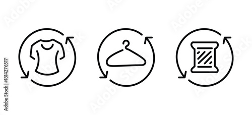 Fabric and clothes recycle editable stroke outline icons set isolated on white background flat vector illustration. Pixel perfect. 64 x 64.