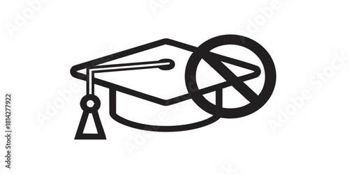 No graduation student hat line icon, prohibition concept, education is prohibited sign on white background, outline style for mobile web design. Vector graphics.