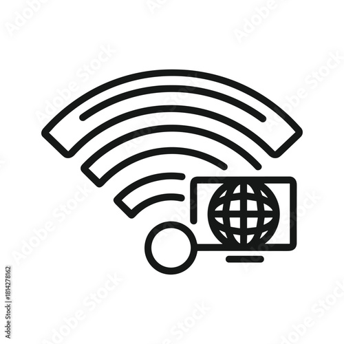 Global wifi internet connection symbol with a globe on a screen, isolated on