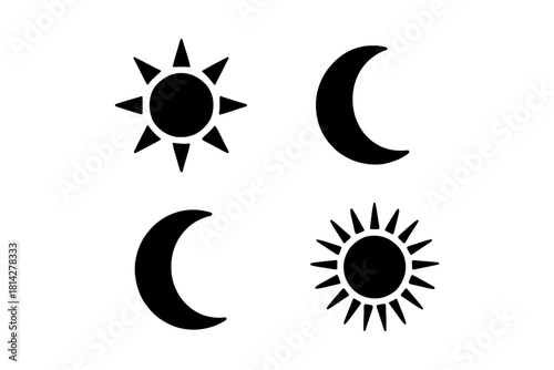 Sun and moon icons in simple black and white design.