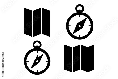 Map and compass icons: simple navigation and direction symbols.