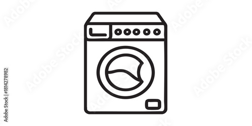 Washing machine with buttons and closed lid line icon, washing concept. Vector graphics. Machine for automatic washing sign on white background, style icon mobile or web design.