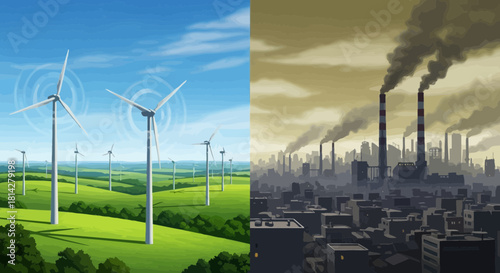 Illustrative comparison of renewable energy sources versus environmental pollution