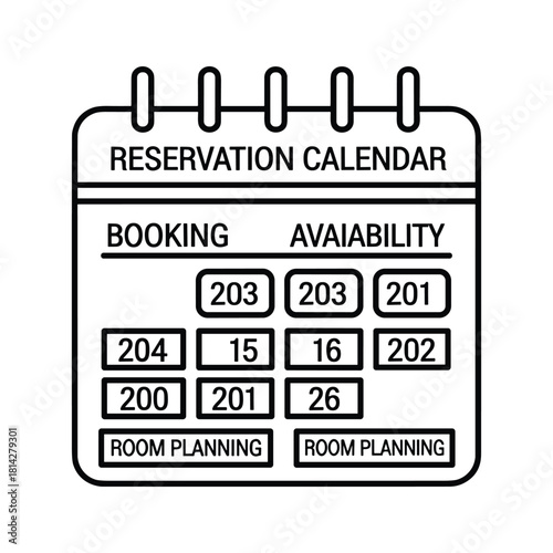 Reservation calendar icon displaying booking and availability numbers for room planning, isolated on