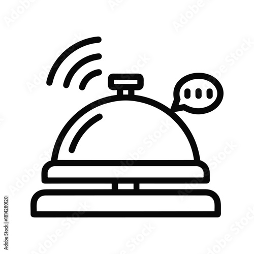 Service bell ringing with sound waves and a speech bubble, symbolizing notification or customer service
