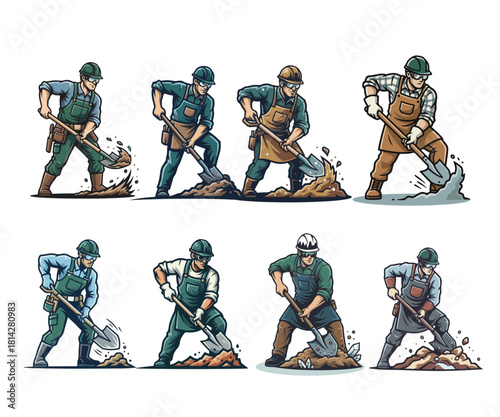 Construction crew digging diligently, showcasing teamwork and expertise in excavation work, promoting skilled labor and dedication to building projects