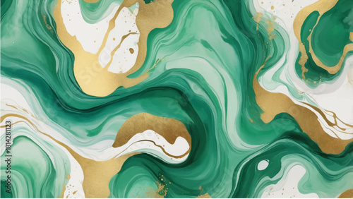 Artistic abstract watercolor wallpaper featuring a colorful liquid swirl design with blue and green paint waves and a marble texture backdrop