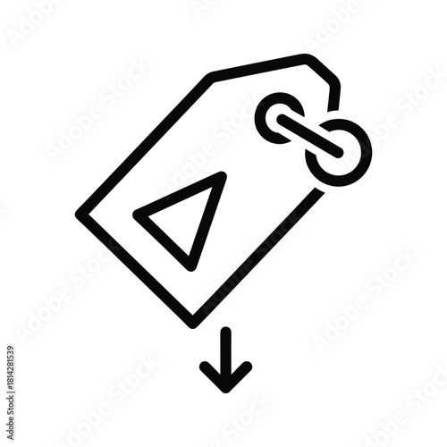 Price tag with arrow down icon isolated on representing cost reduction and sale