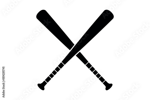 Crossed Baseball Bats Black Silhouette. Sports Competition and Team Spirit Symbol Vector