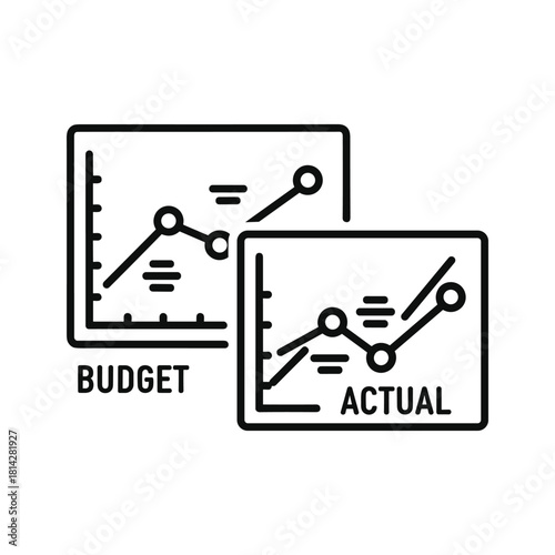 Budget versus actual graph icon isolated on showing financial performance comparison, planning, and analysis