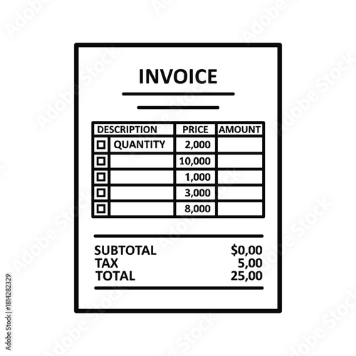 Invoice document isolated on, showing financial details and transaction record for accounting