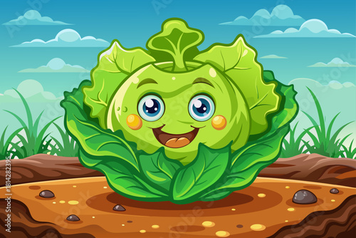 Bright green lettuce head expanding in rich moist soil with crisp leaves catching soft light