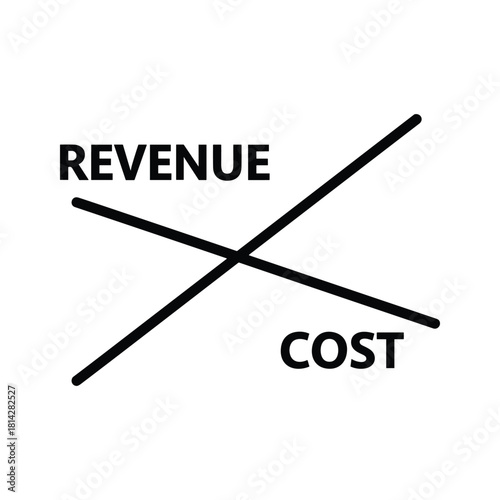 Revenue and cost lines crossing isolated on, illustrating financial analysis and comparison