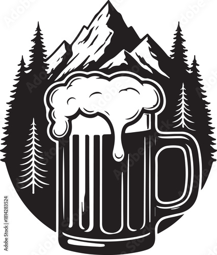 Mountain beer with mug icon silhouette