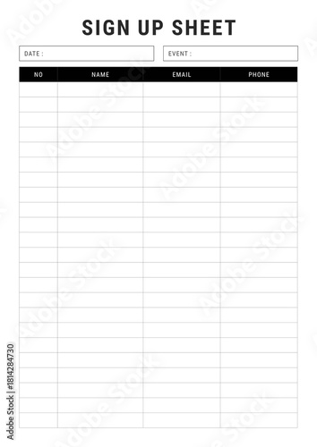 Sign Up Sheet – Printable Event Registration Form (A4)
