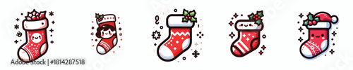Chibi Christmas Sock Logo. Vektor, design, minimalist, illustrations, set icon